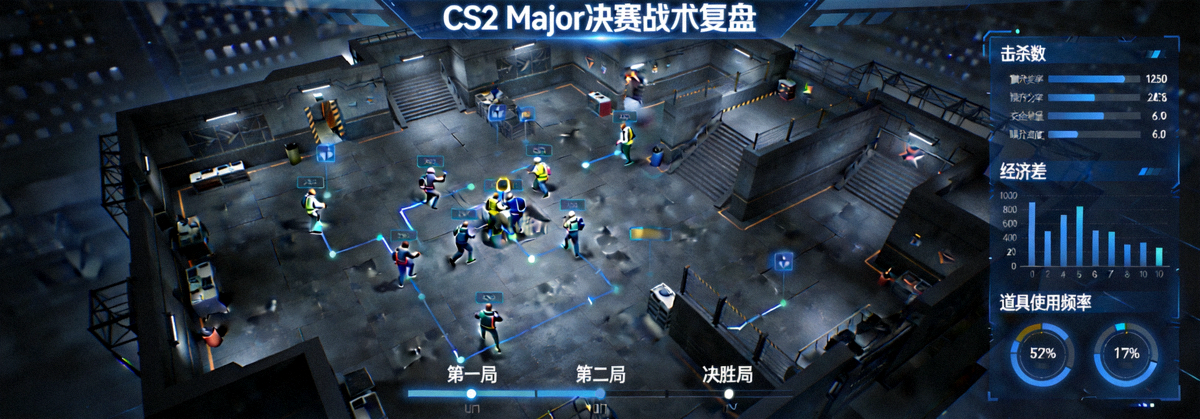 CS2 Major决赛战术复盘沙盘推演数据画面